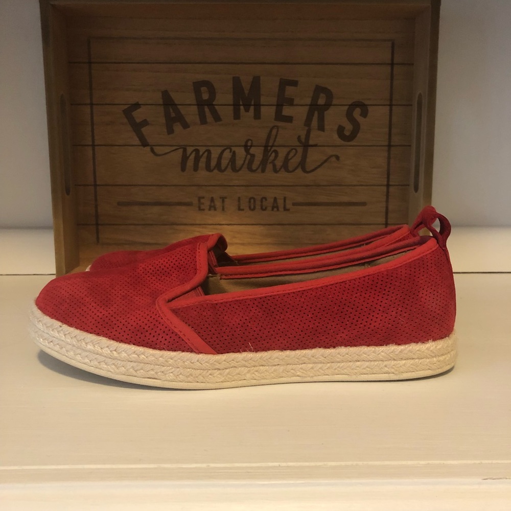 Clarks Cherry Red Espadrille Slip Ons